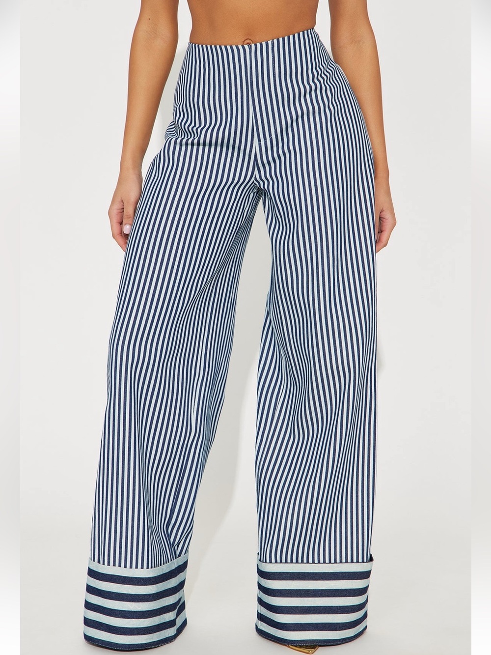 Striped Wide-Leg Navy and White Pants